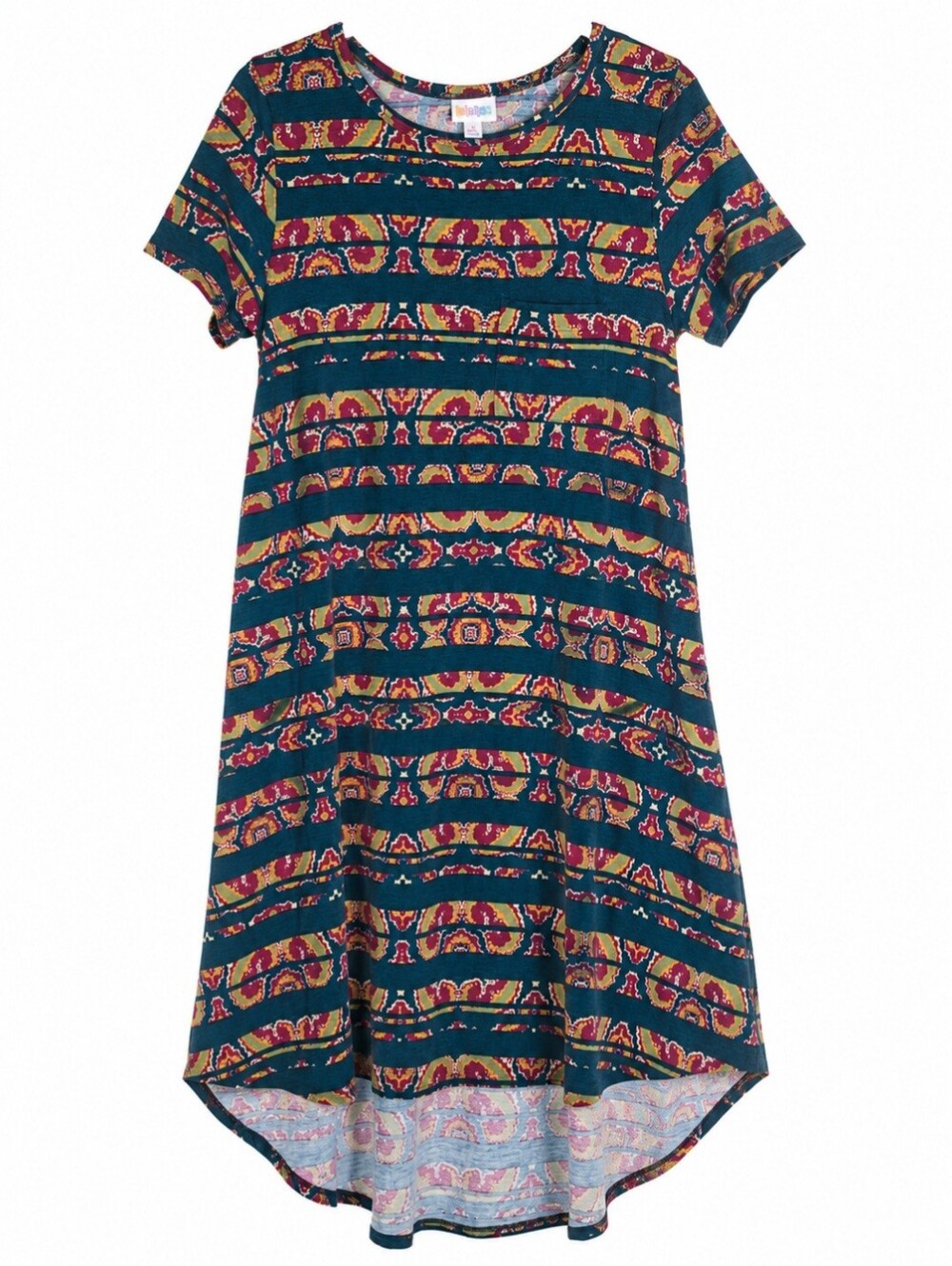 LuLaRoe Carly Dress Medium Geometric Print Swing Pocket High Low Hem